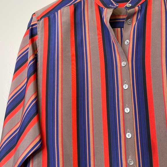 LC | VTG Retro Disco Dolaman Long Sleeve Allover Stripe Button Front Blouse - Picture 8 of 17